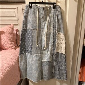 POL Light Blue Patchwork Maxi Skirt with Drawstring